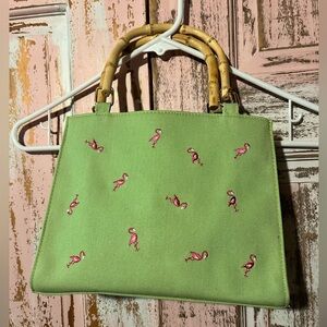 Green Flamingo Clutch with Bamboo Handles